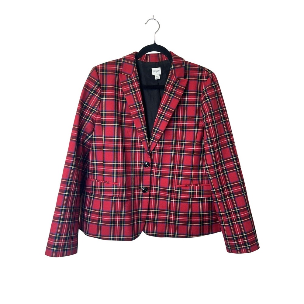 J. Crew Factory Red Tartan Plaid Two-Button Blazer Jacket Size 12 Holiday Preppy